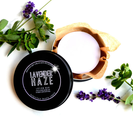Lavender Haze Lotion Bar. Shea Butter Lotion. Zero Waste Lotion. By Badgerface Beauty Supply