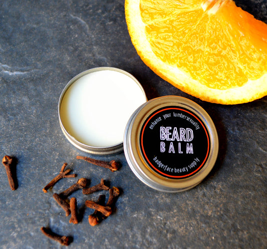 Orange Clove Beard Balm. Father's Day Gift Ideas. Beard Care. Badgerface Beauty Supply